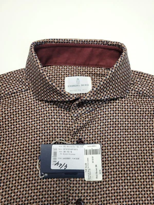 $315 New Emanuel Berg Dress Shirt Men's SMALL Orange Blue GEOMETRIC Modern Fit - Image 1 of 4