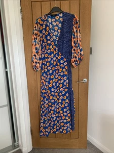 Next Floral / Animal Print Wrap Dress - Blue Orange - Size 26 VGC - Picture 1 of 5