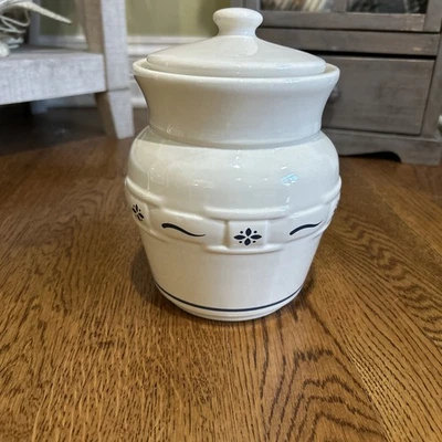 Longaberger Woven Traditions Clásico Azul 6 Pulgadas Bote Con Tapa Cerámica Beige Foto 1 de 4