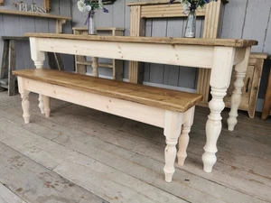 Mesa de comedor y banco rústico de tablón recuperado de 7 pies de granja - Imagen 1 de 6