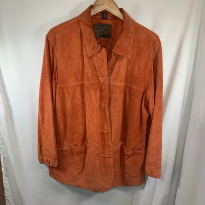 Винтажный 90-х St. Johns Bay пальто куртка женщин плюс 1 X оранжевый кожаный осени с подкладкой - Изображение 1 из 4