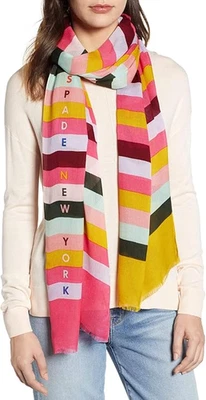 NUEVO CON ETIQUETAS BUFANDA CON LOGOTIPO OBLONGO A RAYAS KATE SPADE NEW YORK - PEONÍA PERFECTA - Talla única Foto 1 de 4
