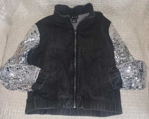 Alexandra Collection Girls Zip Up Denim Jacket Size Medium Black W Sequined... - Picture 1 of 5