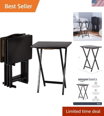 Juego de 4 mesas bandejas plegables clásicas de madera negra - Ideal para comedor y pasatiempos Foto 1 de 4