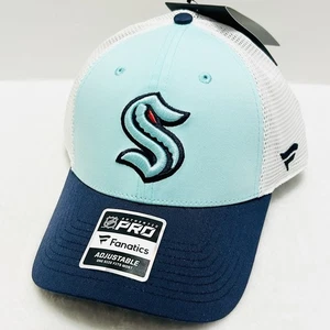 Fanatics Seattle Kraken Authentic Pro Trucker Hat Cap Adjustable Snap Blue NHL - Picture 1 of 5