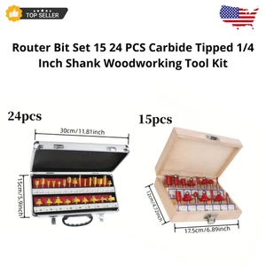 Router Bit Set 15 24 PCS Hartmetallbestückt 1/4 Zoll Schaft Holzbearbeitung Werkzeug Kit - Bild 1 von 10