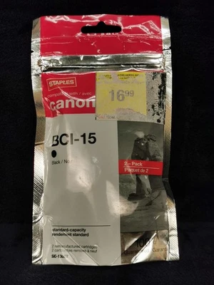 Canon BCI-15 Black Ink Cartridge 2 Pack Compatible For Pixma i70 i80 iP90 iP90v - Image 1 of 2