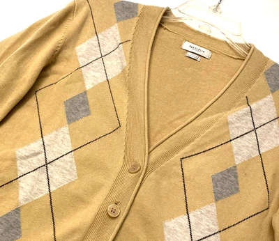 Cárdigan suéter para mujer Van Heusen talla grande tostado argyle cuello en V preppy Foto 1 de 4