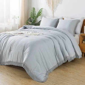 Andency Light Grey Comforter Set King 3 Pieces Boho Tassel Lightweight Beddin... - Picture 1 of 7