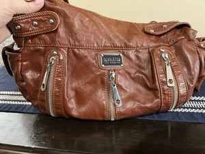 SCARLETON Los Angeles Brown Shoulder Hobo Bag Multiple Zippers Faux Leather - Picture 1 of 18