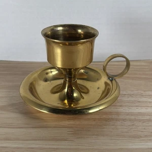 Vintage Chamber Stick Tapered CANDLE HOLDER Solid Brass with Finger Loop - Picture 1 of 6