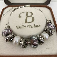 Bella Perlina Charm Bracelet Glass Floral Purple Charms Rhinestones in Box