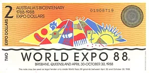 Australia $2 4.30.1988 Bicentennial Commemorative World Expo Circulated Banknote - Picture 1 of 2