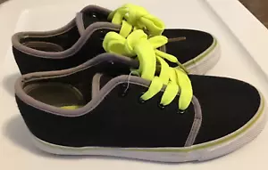 Boys Black Canvas Lace Up Shoes Choose Size 2-3 Neon Laces Gray Trim Casual NEW - Picture 1 of 16