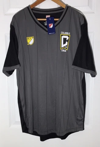 Mens Columbus Crew MLS Brand Shirt Gray Black Size 2XL Soccer Futbol Cover