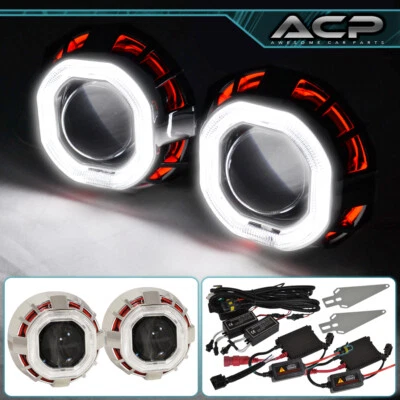 For Nissan 2.5" Projector Retrofit Bi-Xenon Headlights Shrouds Demon Angel Eyes - Image 1 of 3