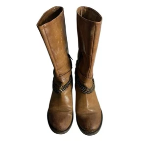 Arnold Churgin Women's Tan Classic Western Studded Buckle Leather Boots - Picture 1 of 12