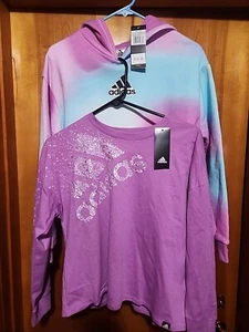 Adidas Girls XL, Loose Fit Light Purple Pullover Hoodie and T-Shirt Combo - NWT - Picture 1 of 7