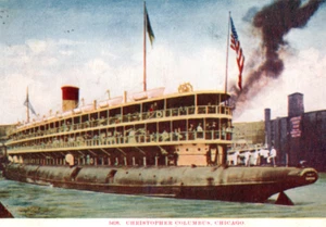 Tarjeta postal de barco de vapor SS Christopher Columbus Whaleback - Imagen 1 de 3