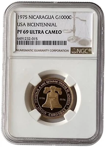 1975 Nicaragua 1000 Cordobas USA Bicentennial 0.2749 oz Gold Coin NGC PF 69 UC - Picture 1 of 2