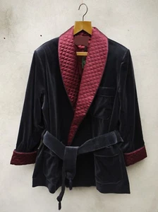 Men's Quilted Lapel Smoking Jacket Robe de Chambre Evening Party Wear Blazer - Picture 1 of 4