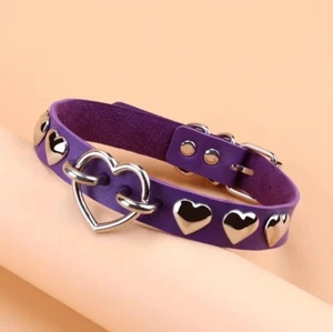 Purple Heart Punk Choker Necklace - Gothic Fashion Accessory Y2k - Picture 1 of 1