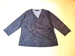Womens Top-JONES NEW YORK-black/grey/pink stretch knit faux wrap 3/4 sleeves-3X - Picture 1 of 5