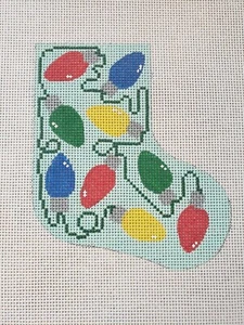 Handpainted Needlepoint Canvas Small Christmas Stocking with Light Bulbs 18m - Picture 1 of 2