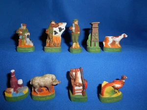 HUNTING Hunters BOAR Tower Set 9 Mini Figurines FRENCH Porcelain FEVES Figure - Picture 1 of 12