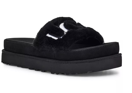Nuovo con etichette $100 Ugg Laton pelliccia scivoli donna nero US8 UK6 EU39 (1111236)
