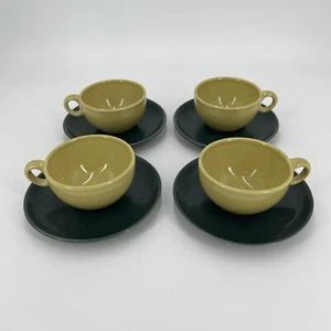 PV02009L Vintage Russel Wright IROQUOIS CASUAL Parsley Avocado Cup Saucer 4 sets - Picture 1 of 16