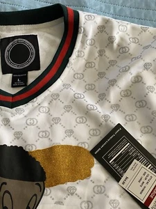 NEU 100 % POLYESTER JERSEY SCHWARZ RICHIE RICH WEISS HIP HOP SHIRT Large - Bild 1 von 5