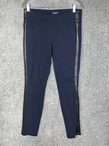 NYDJ Ponte Leggings Womens Size 6 Stretch Navy Black Faux Leather Trim Pull On - Picture 1 of 12