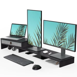 Dual Monitorständer mit Schublade Computer Monitorständer Riser - 2 Ablagen mit - Bild 1 von 5