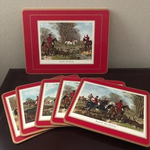 Vintage Pimpernel English Fox Hunting Set of 6 Cork Back Placemats 1 Large - Picture 1 of 8