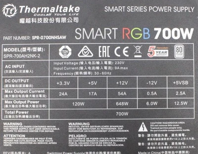 Thermaltake Smart RGB 700W SPR-0700NHSAW ATX Netzteil 700 Watt 80+ #301211 - Bild 1 von 2