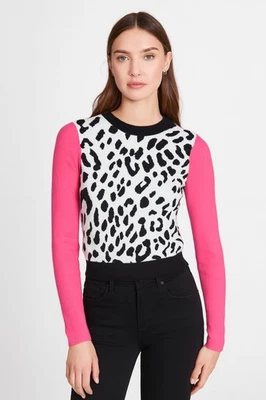 Suéter de manga larga con estampado de leopardo Alice + Olivia rosa y negro XS Foto 1 de 4