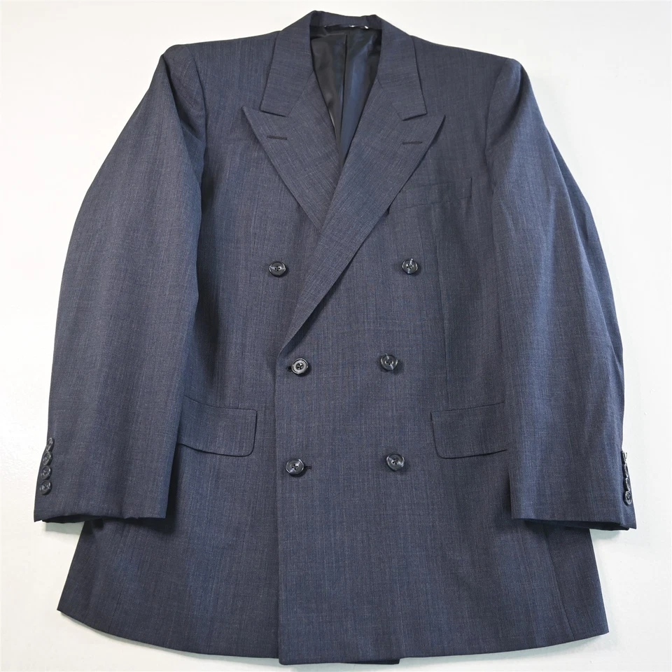 De Colección EE. UU. 41R 42R Azul 100% Lana Doble Pecho Sala de Juntas Traje Chaqueta Abrigo Deportivo Foto 1 de 4