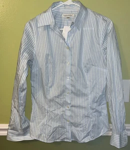 Banana Republic Blue White Non Iron Tailored Fit NWT Shirt Women's 6 MSRP $59 - Picture 1 of 2