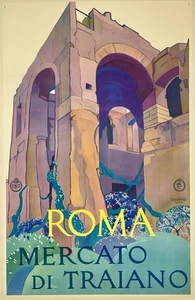 Original Vintage Poster ROMA MERCATO DI TRAIANO Rome Italy Italian Travel LINEN - Picture 1 of 5