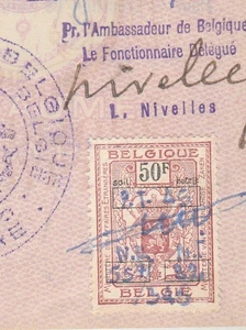 BELGIUM Old Rare Consular Revenue 50 F. Tied Document  1955 - Picture 1 of 2