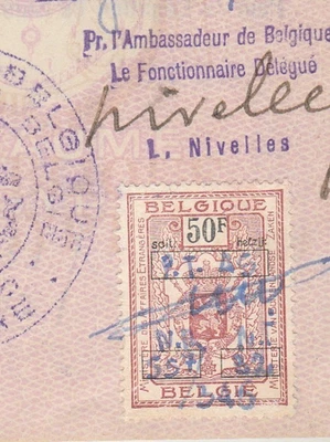 BELGIUM Old Rare Consular Revenue 50 F. Tied Document  1955 - Image 1 of 2