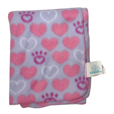 Disney Doc McStuffins Purple Blanket Fleece Pink Heart Paw Print Avon 2015 28x28 - Image 1 of 4