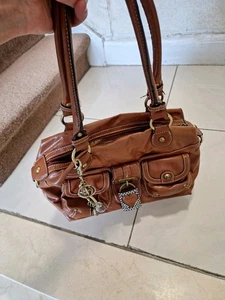 Vintage brown Contrast Stitching Kathy Van Zeeland Faux Leather Bag Excellent - Picture 1 of 3
