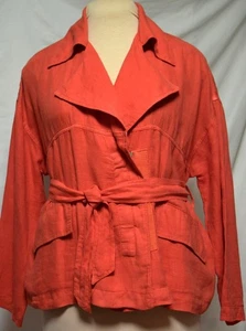 Neu mit Etikett Zara Basic orange Leinen Reißverschluss/Taschen/Gürtel leichte Jacke-entspannte Passform-M - Bild 1 von 14