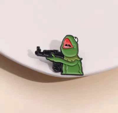 Frog Gun Puppet Style 1pc Pin Rubber Backer Parody Fun Frog Gun FREE SHIPPING - Image 1 of 4