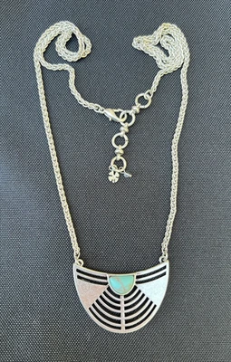 lucky Brand Long Silver Tone Chain Necklace with Turquoise Stone Large Pendant - Image 1 of 4
