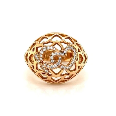 Anillo Omega Diamantes Oro Rosa 18k Corazones Abiertos Cúpula - Talla 7 Foto 1 de 4