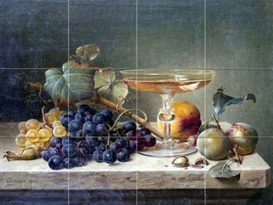 Art Fruit Nuts Glass Mural Tumbled Marble Backsplash Bath Tile #2218 - Picture 1 of 1