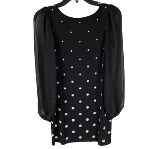 WHBM Black/White Polka-Dot Dress Size XXSP XXS Petite Long Sheer Sleeves NEW - Picture 1 of 5
